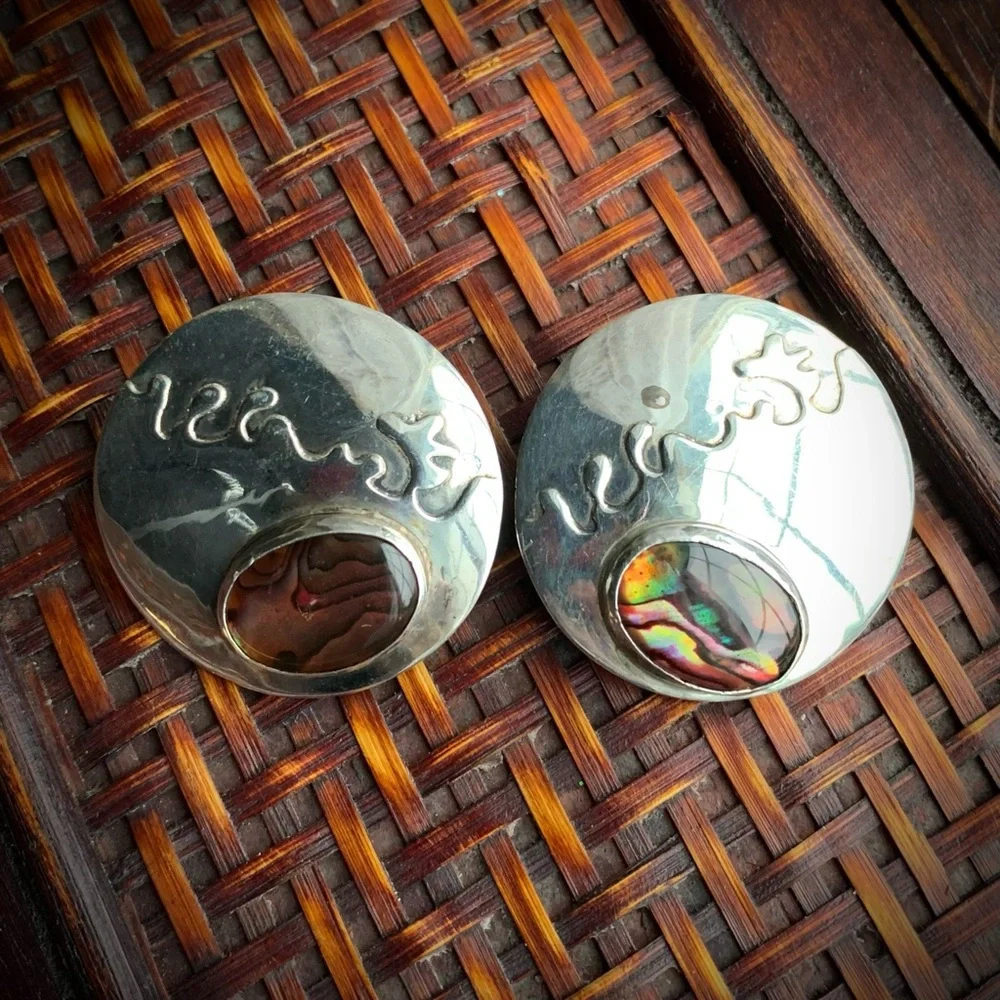 Vintage Yellowhorse abalone shield earrings sterling
